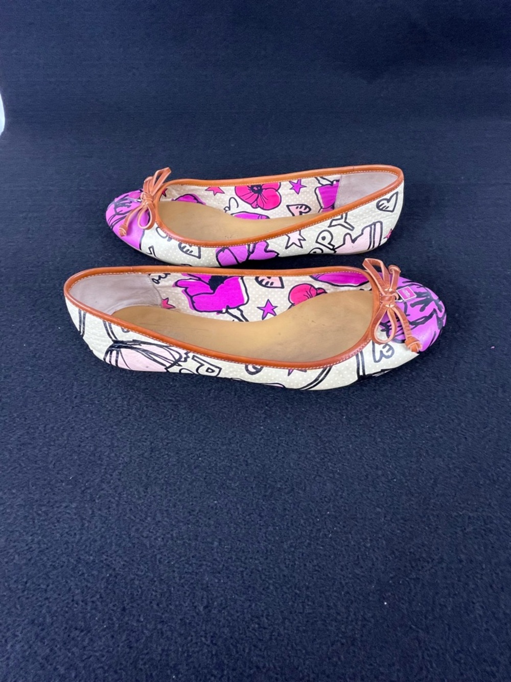 Coach Poppy Darling Graffiti Print Ballet Flats Pink Cream Leather Trim Size 7 - Picture 2 of 15